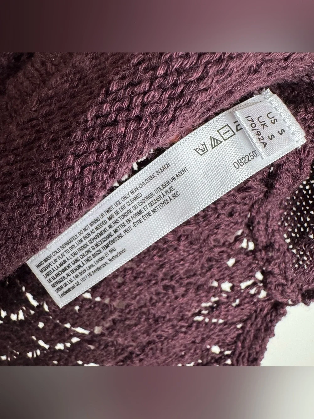 Free People Crochet Hooded Henley Sweater Plum Purple Cotton Blend Beach Small